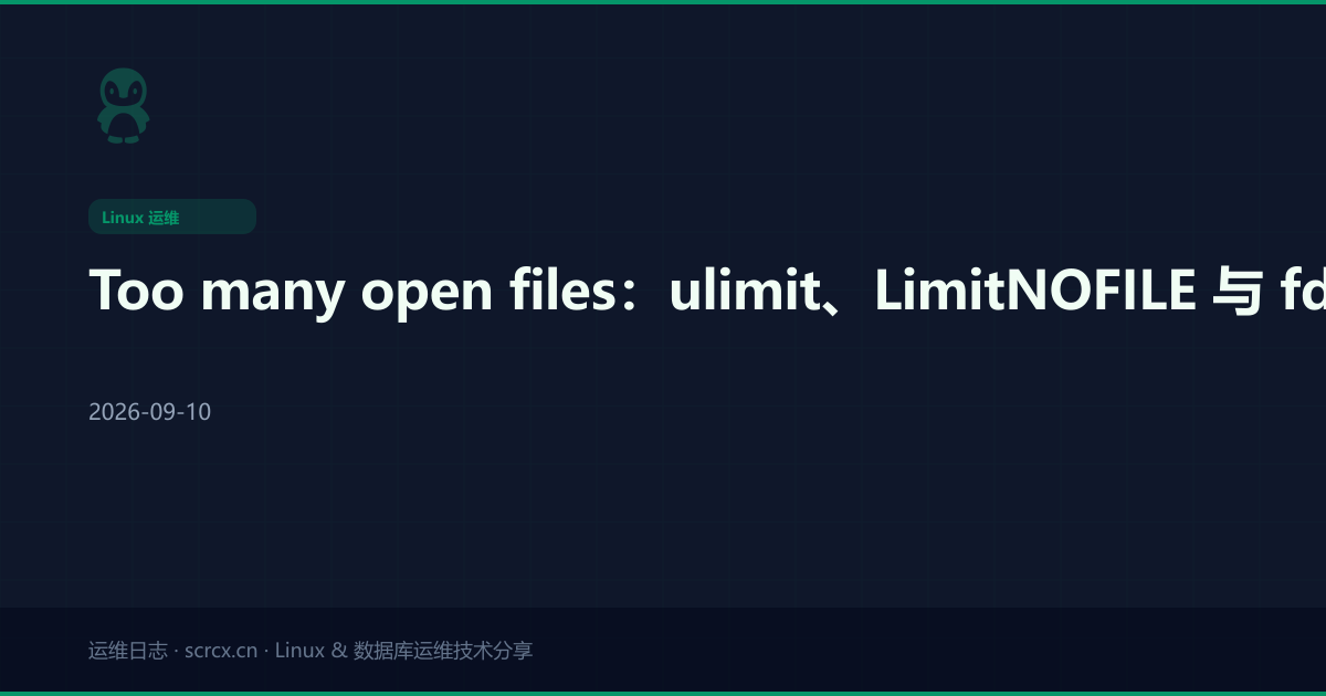 Too many open files：ulimit、LimitNOFILE 与 fd 泄漏的完整排查链路